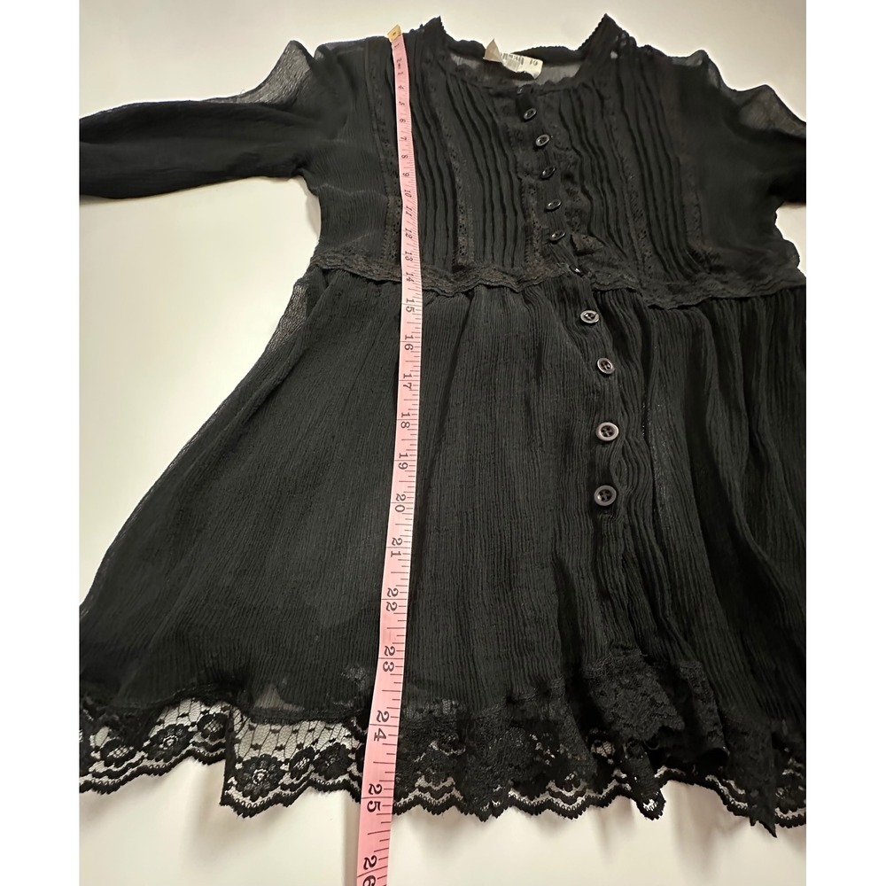 Y2K Hannah Jo Black Sheer Lace Silk Blouse Romantic Whimsigoth Babydoll Top XS/S - Picture 6 of 13